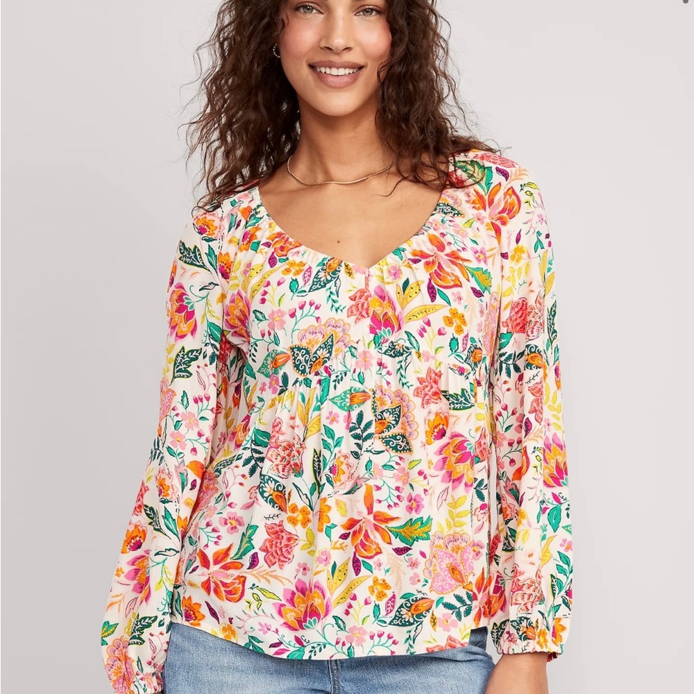 Old Navy Long-Sleeve V-Neck Crinkled Boho Top for Women